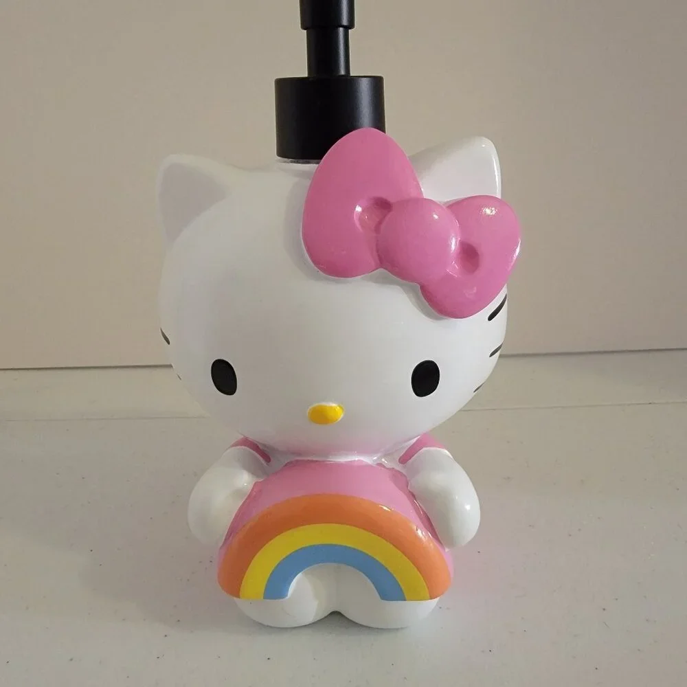 Hello Kitty Rainbow Soap Dispenser Ceramic Sanrio Kawaii Bathroom Decor Pink Bow